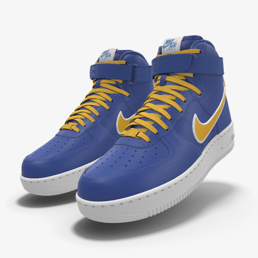 250 NIB NEW Mens NIKE Air Force 1 Blue Yellow Custom Leather High T BZ Sports