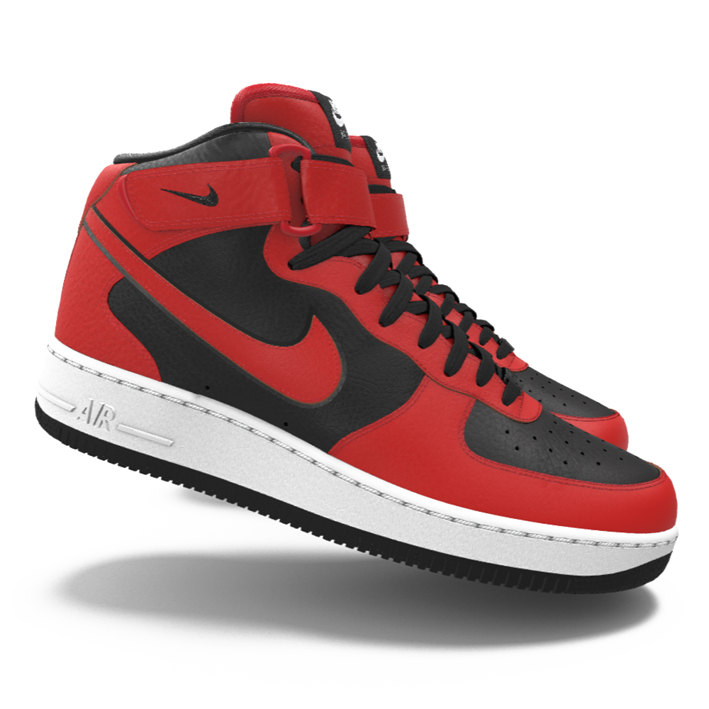 $215 NIB Mens NIKE Air Force 1 MID Black & Red Custom Leather Basketball Shoes