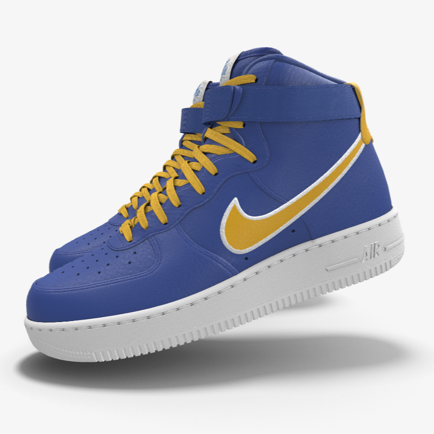 $250 NIB NEW Mens NIKE Air Force 1 Blue & Yellow Custom Leather High Top Shoes