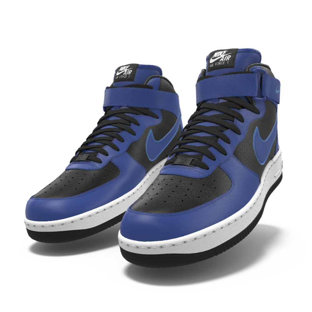 $215 NIB Mens NIKE Air Force 1 MID Black & Royal Blue Custom Leather BB Shoes