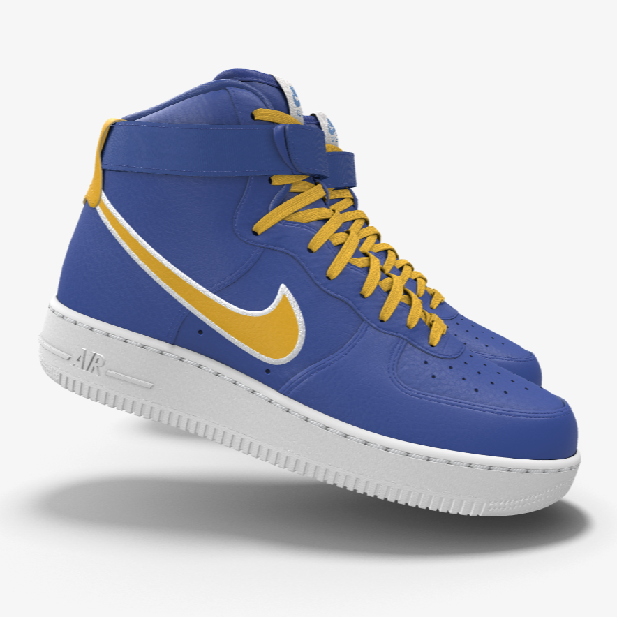 $250 NIB NEW Mens NIKE Air Force 1 Blue & Yellow Custom Leather High Top Shoes