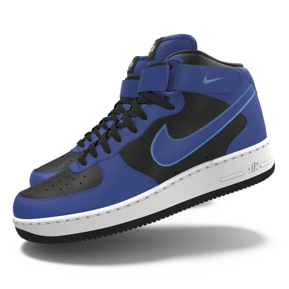 $215 NIB Mens NIKE Air Force 1 MID Black & Royal Blue Custom Leather BB Shoes