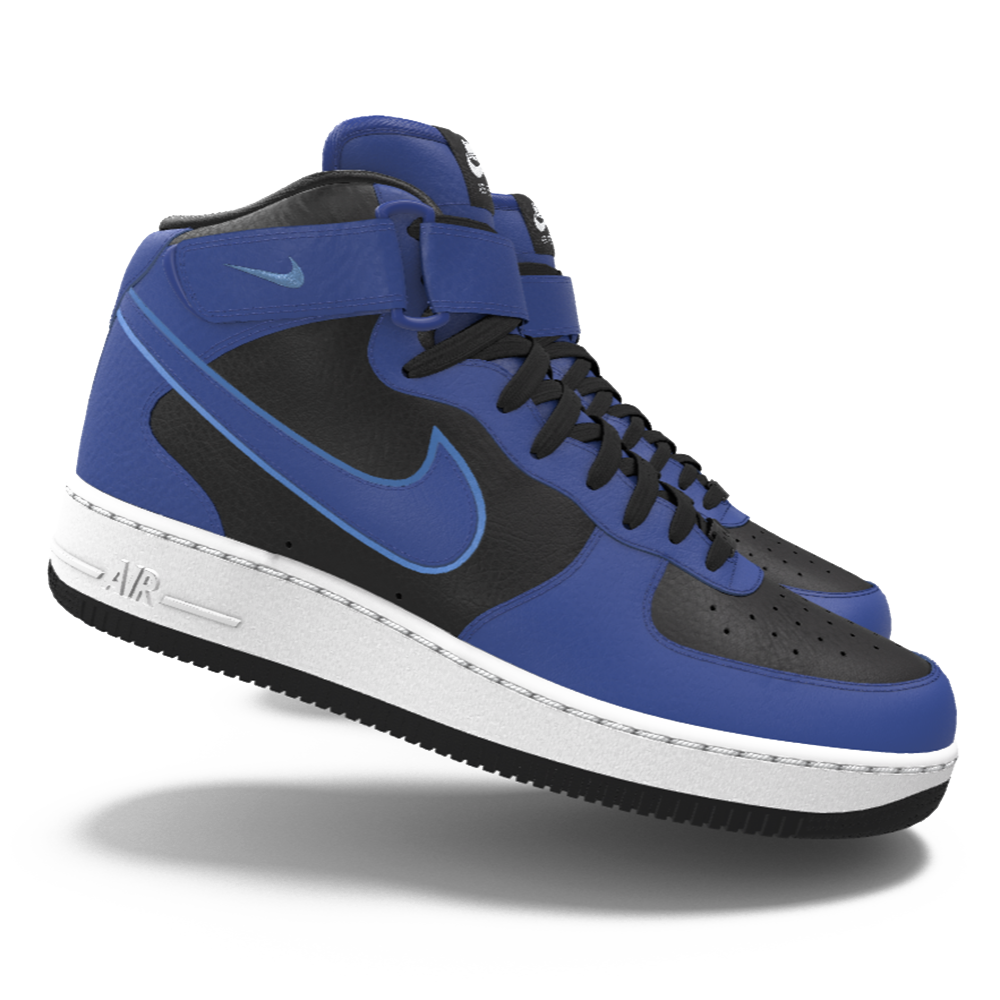 $215 NIB Mens NIKE Air Force 1 MID Black & Royal Blue Custom Leather BB Shoes