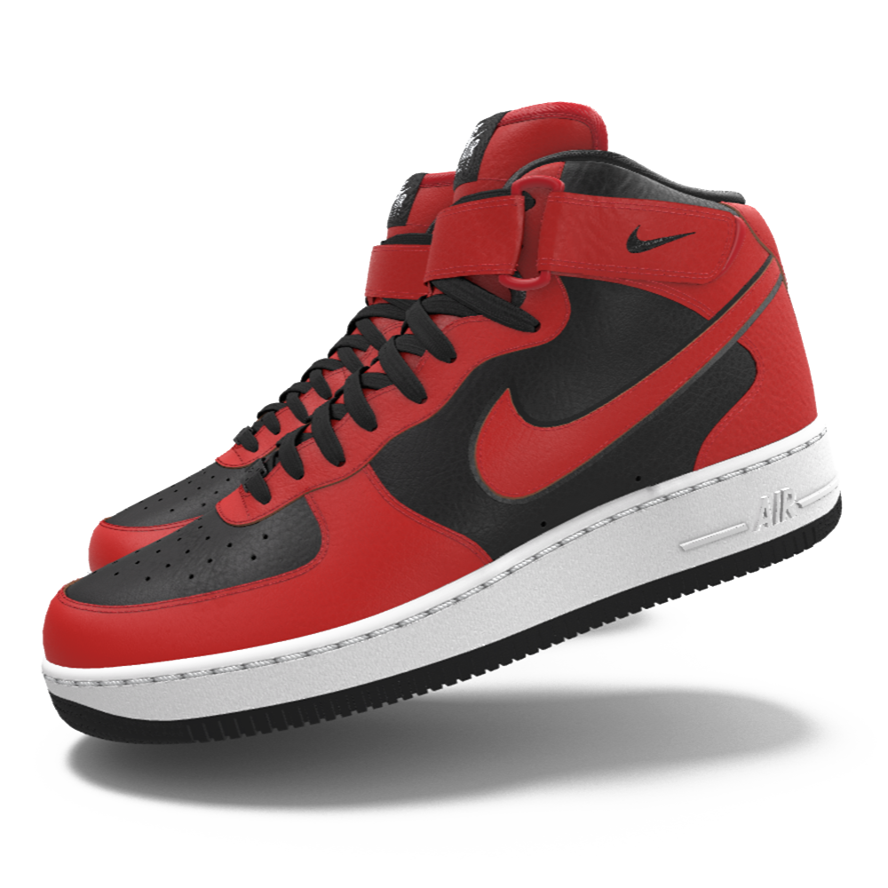 $215 NIB Mens NIKE Air Force 1 MID Black & Red Custom Leather Basketball Shoes