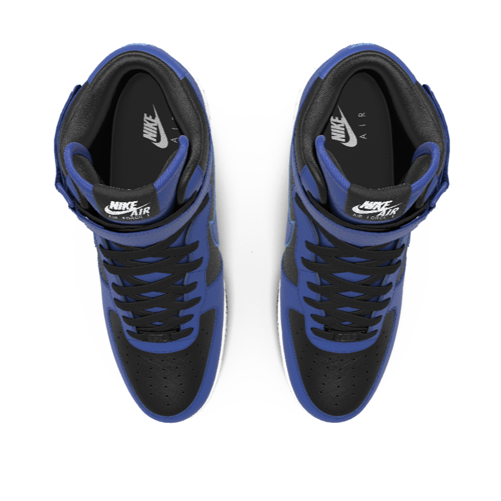 $215 NIB Mens NIKE Air Force 1 MID Black & Royal Blue Custom Leather BB Shoes