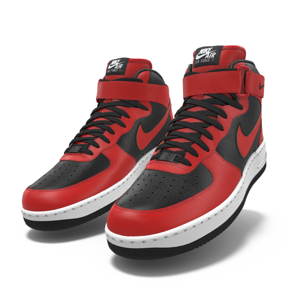 $215 NIB Mens NIKE Air Force 1 MID Black & Red Custom Leather Basketball Shoes