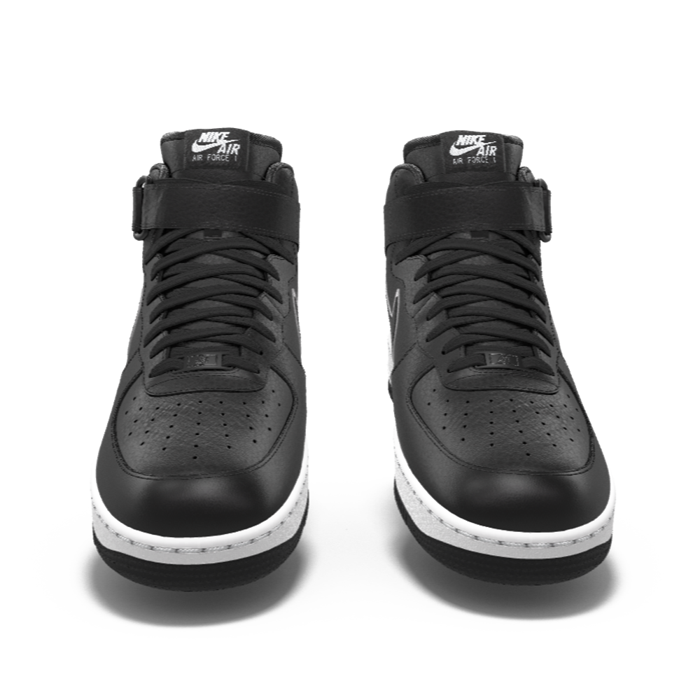 $215 NIB NEW Mens NIKE Air Force 1 Mid Custom Triple Black Premium Leather Shoes