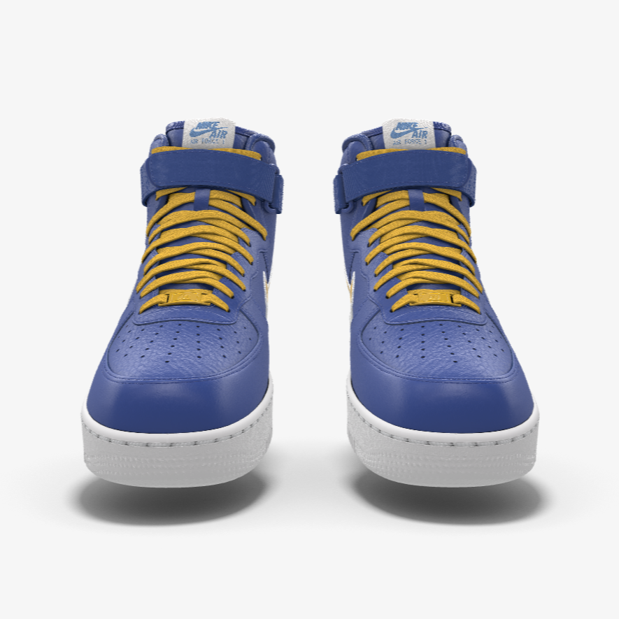 $250 NIB NEW Mens NIKE Air Force 1 Blue & Yellow Custom Leather High Top Shoes